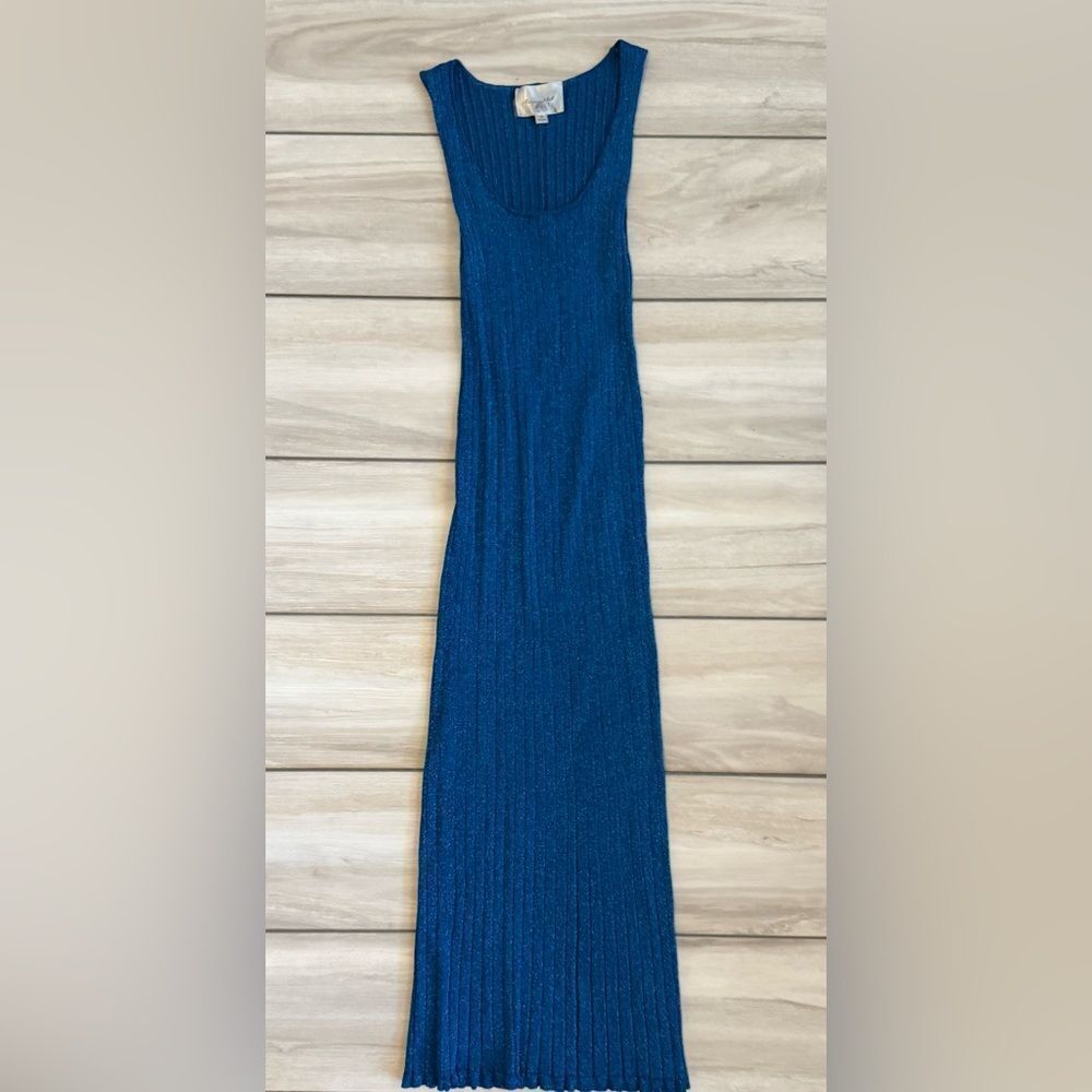 Line and Dot Ribbed Sparkle Dress Blue Medium EUC - Picture 2 of 6